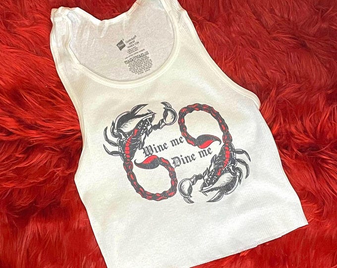 Ribbed Tank with a Wine Me Dine Me 69 Me Scorpion Vintage Inspired Graphic