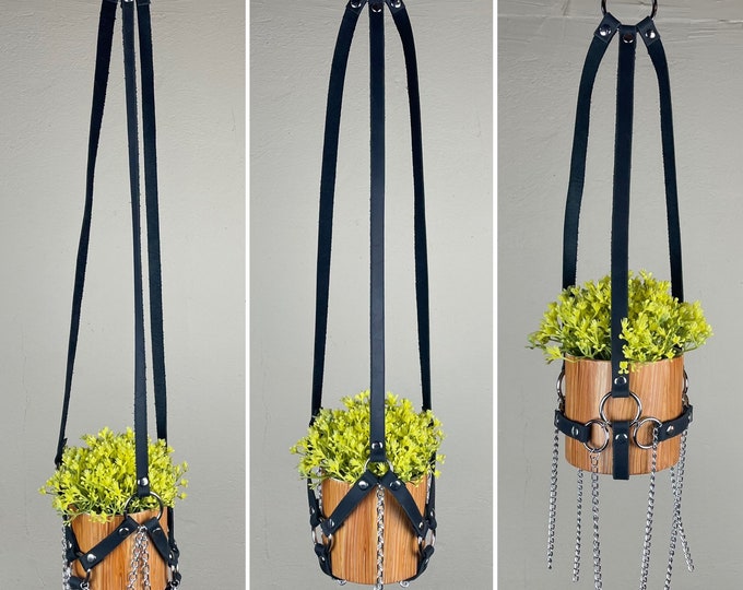 Handmade Leather and Chain Plant Pot Holder Hanger