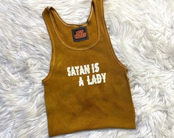 Ribbed Tank with SATAN IS A LADY Vintage Inspired Graphic