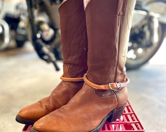 Vintage 1980 Nocona Brown Leather Cowboy Boots with Harness Men's size 12