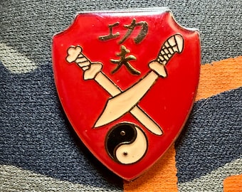 Kung Fu Sword Shield Vintage 1990 Lapel Pin