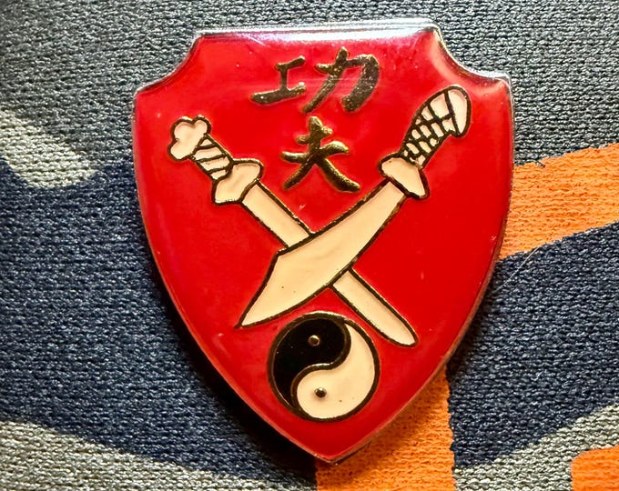 Kung Fu Sword Shield Vintage 1990 Lapel Pin