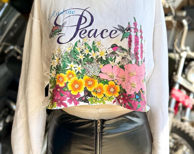 Vintage Cropped Floral Peace White Sweatshirt