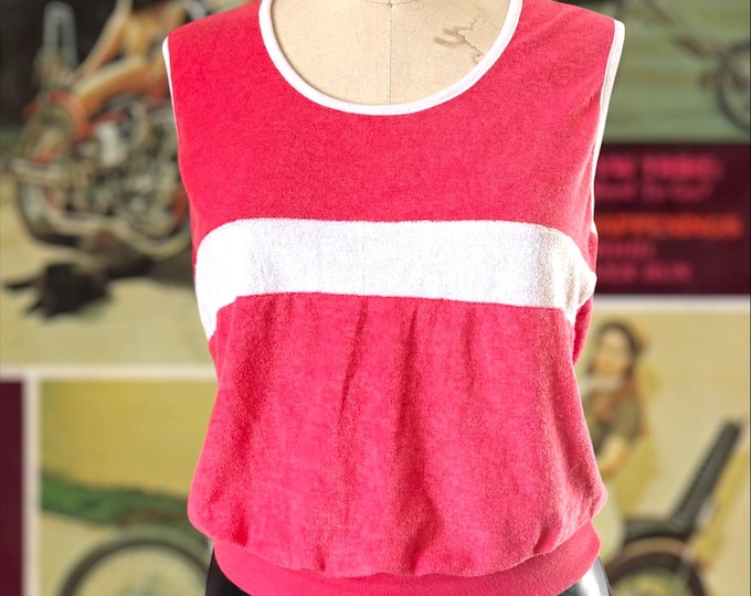 Vintage 1980 Sears Pink and White Terry Cloth Tank
