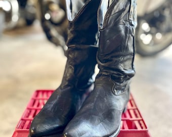 Vintage 1980 Leather Heavy Metal Scrunched Cowboy Boots men's size 10