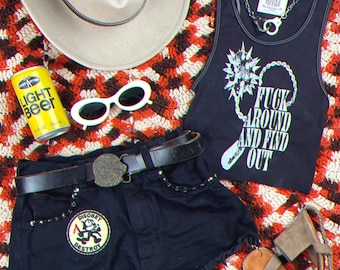 Ribbed Tank with Fuck Around Mace Vintage Inspired Graphic