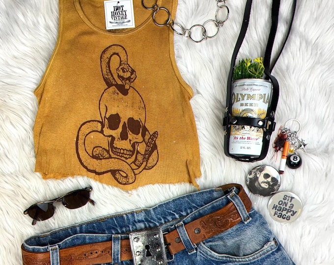 Ribbed Tank with Skull Snake Charmer Vintage Inspired Graphic