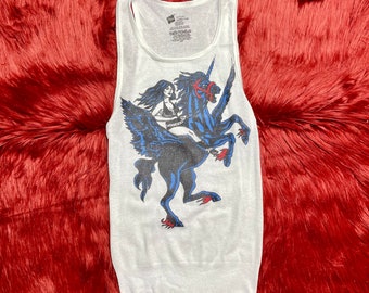 Ribbed Tank with Pegasus Unicorn Maiden Vintage Inspired Graphic