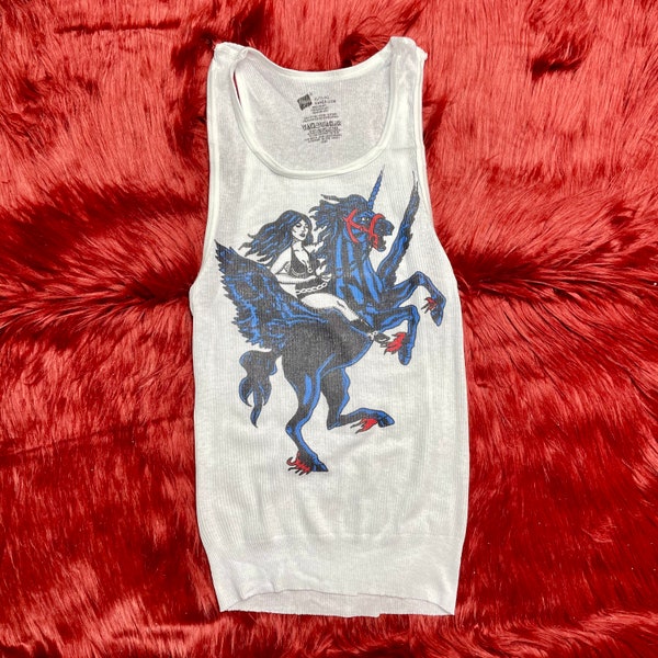 Ribbed Tank with Pegasus Unicorn Maiden Vintage Inspired Graphic