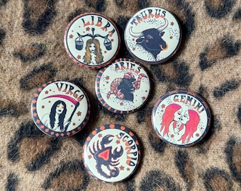 1.25” “Zodiac Sign” Vintage Inspired Small Button