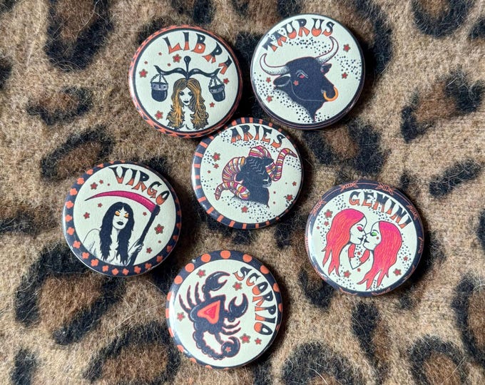 1.25” “Zodiac Sign” Vintage Inspired Small Button