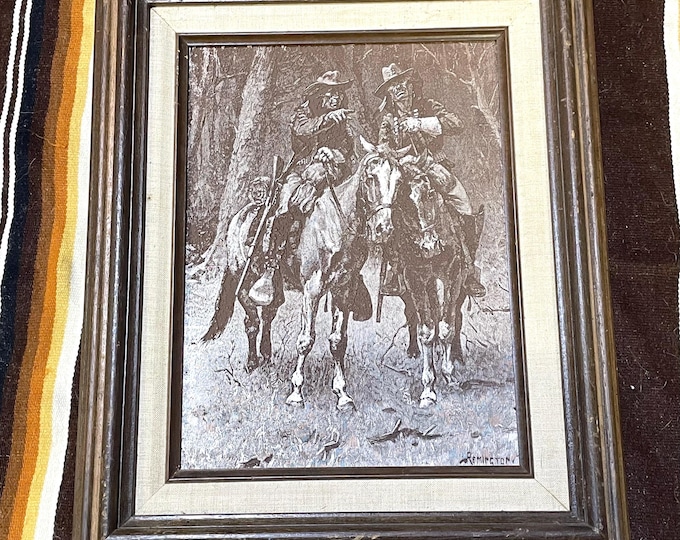 Vintage 1970 Remington Cheyenne Scouts Embossed Framed Art