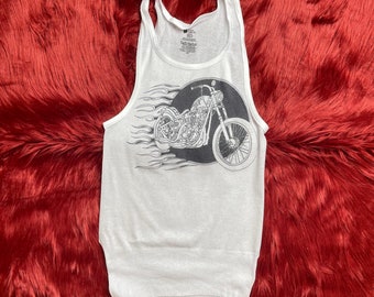 Ribbed Tank With Flamin’ Motorcycle Vintage Inspired Graphic