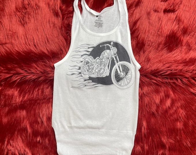 Ribbed Tank With Flamin’ Motorcycle Vintage Inspired Graphic