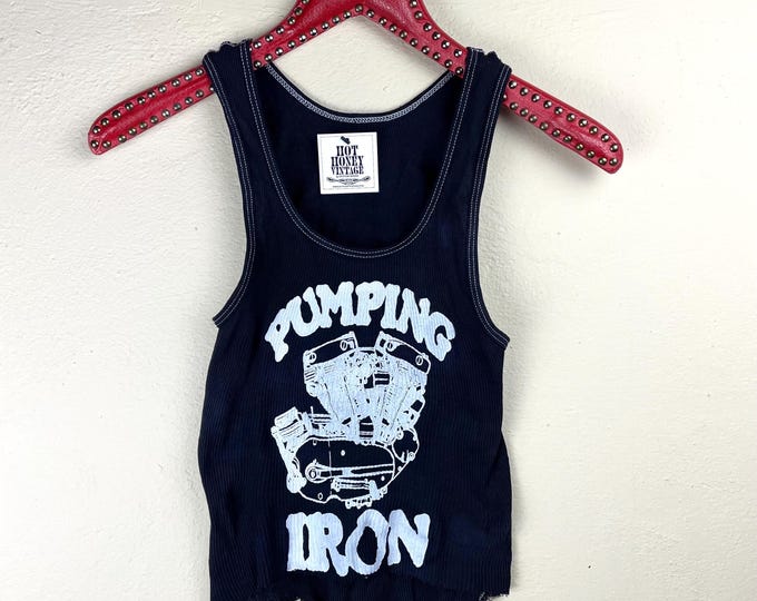 Ribbed Tank with Pumping Iron Vintage Inspired Graphic