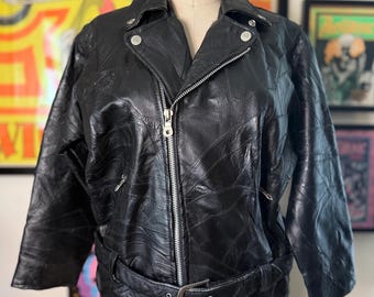 Vintage 1990 Patchwork Leather Motorcycle Jacket size 16