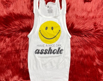 Ribbed Tank with HAVE A NICE DAY Vintage Inspired Graphic