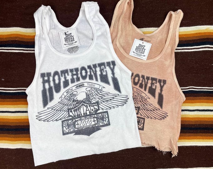 Ribbed Tank with Hot Honey Eagle Logo Vintage Inspired Graphic