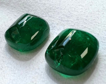 21,70 quilates, esmeralda natural, pão de açúcar, par de almofadas, cabochão, pedra preciosa rara, item de colecionador, pedra preciosa verde, esmeraldas, pedra do mês de maio