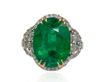 Certified Emerald Oval Ring 6.22 CT, Emerald Ring, Platinum, Ring Size 7, Oval Emerald, Emerald Jewelry, Diamonds, Fine Jewelry, Rings