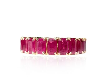 Real Ruby Eternity Band 6.75 Carats Eternity Ring Ring Stack Ruby Jewelry Ruby Ring Emeraldcut Ruby Colored Gemstone