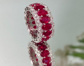 Real Ruby Eternity Band 9.17 Carati con Diamanti 1.52 Carati Eternity Anello Anello Stack Rubino Gioielli Rubino Anello Ovale Rubino Colorato Gemma