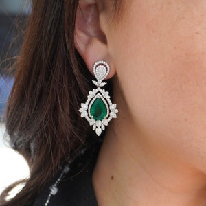 8.04 Carat Emerald Dangle Earrings, Pear Shape, 18K White Gold, Zambian Emeralds, May Birthstone, Emerald Earrings, Bridal Jewelry image 2