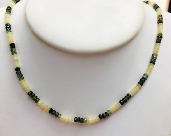 Opal & Tourmaline Rondelle Bead Single Strand Ready to Wear Necklace 16 inches