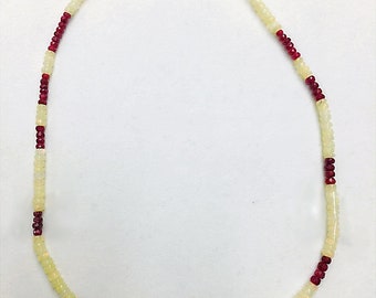 Opal and Ruby Rondelle Bead Single Strand Ready to Wear Necklace 16 Inches