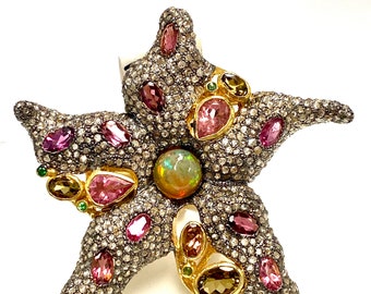 Big Beautiful Flower Ring with Opal & Pinktourmaline