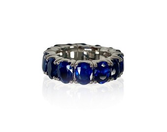 Expandable Sapphire Oval Band 14.16 CT Flexible Eternity Ring Ring Stack Flexible Jewelry Sapphire Jewelry Sapphire Ring Stretchable Rings