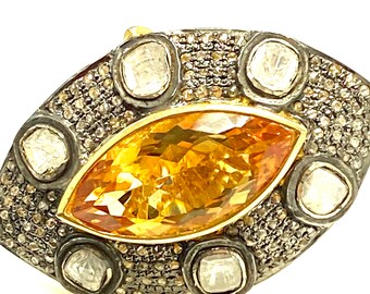 Citrine Marquise Accented with Polki Ring