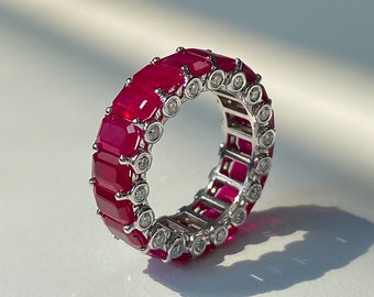 Eternity Band With Diamonds, 18K White Gold, Emerald Ring, Pink Sapphire, Ruby Eternity, Eternity Ring, Ring Stack, Ruby Ring, Sapphire Ring