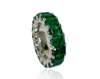 Expandable Emerald EC Band 10.52 Carat Flexible Eternity Ring Ring Stack Flexible Jewelry Emerald Jewelry Emerald Ring Stretchable Rings