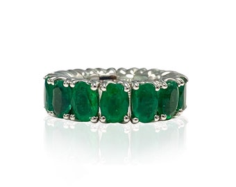 Expandable Emerald Oval Band 13.5 CT Flexible Eternity Ring Ring Stack Flexible Jewelry Emerald Jewelry Emerald Ring Stretchable Rings