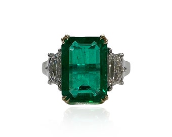 3.76 Carat Emerald Three Stone Ring