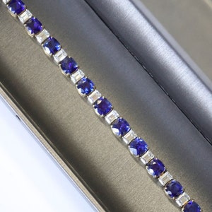 Certified 15.89 Carat Sapphire Bracelet, 18K Yellow Gold, Tennis Bracelet, Alternating Diamonds, Classy Bracelet, September Birthstone image 3