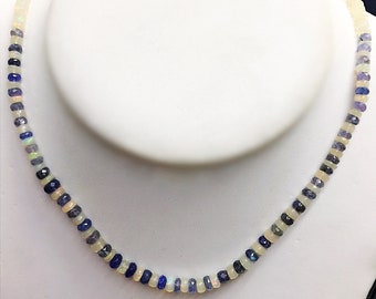 Opal & Tanzanite Rondelle Bead Single Strand Ready to Wear Necklace 16 Inches