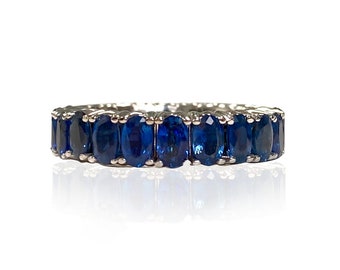 Expandable Sapphire Oval Eternity Band 6.97 CT Flexible Eternity Ring Ring Stack Flexible Sapphire Jewelry Sapphire Ring Stretchable Rings