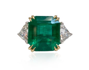 Emerald EC Ring 4.71 CT 18k Yellow Gold Prongs Diamond Ring Bridal Wedding Gift