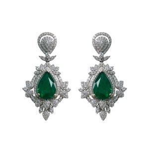 8.04 Carat Emerald Dangle Earrings, Pear Shape, 18K White Gold, Zambian Emeralds, May Birthstone, Emerald Earrings, Bridal Jewelry image 3
