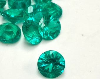 Green Cultured Emerald Round 7.5mm Approx Weight 1.39carat - Loose Stone (Beautiful Green)