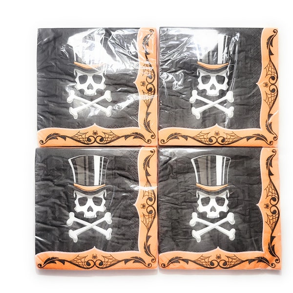 Halloween Party Skull and Bones Top Hat Dinner 2-Ply Napkins 4 Pack Serves 64