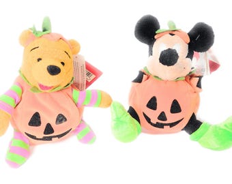 Vintage New Unused Winnie the Pooh and Mickey Mouse Plush Halloween Pumpkin Costumes Mini Bean Bag Plush