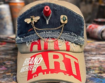 Custom Handcrafted Upcycled Denim Patchwork Hat | Unique Handmade Stylish Baseball Cap