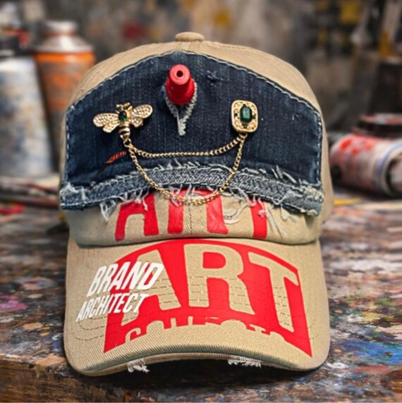 Custom Upcycled Denim Patchwork Hat, Unique Stylish Baseball  display picture 1