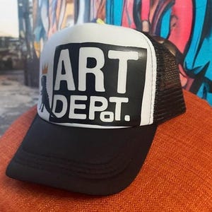 Graphic Print Viny Logo Mesh Trucker Baseball Cap | Basquiat Inspired Pop Art Dino Snapback Hat image 3