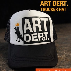 Graphic Print Viny Logo Mesh Trucker Baseball Cap | Basquiat Inspired Pop Art Dino Snapback Hat image 1