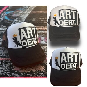 Graphic Print Viny Logo Mesh Trucker Baseball Cap | Basquiat Inspired Pop Art Dino Snapback Hat image 2