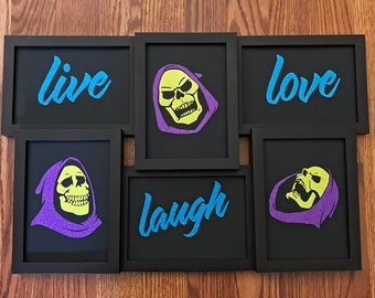 Live Laugh Love Skeletor Glitter Text Photo Picture Wall Hang Wall Decor Masters of the Universe He-Man 80s Cartoon 5 x 7